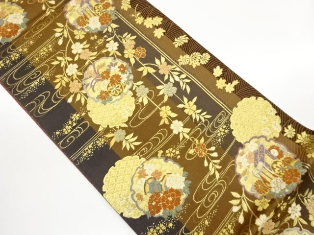 JAPANESE KIMONO / FUKURO OBI / WOVEN SNOWFLAKE & FLOWER